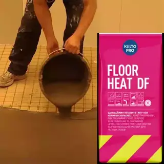 Kiilto Floor Heat DF 3-50mm. Flytspackel för badrum och tvättstuga.  Dammfri. Rabatter vid köp av många! Fiberarmerat.