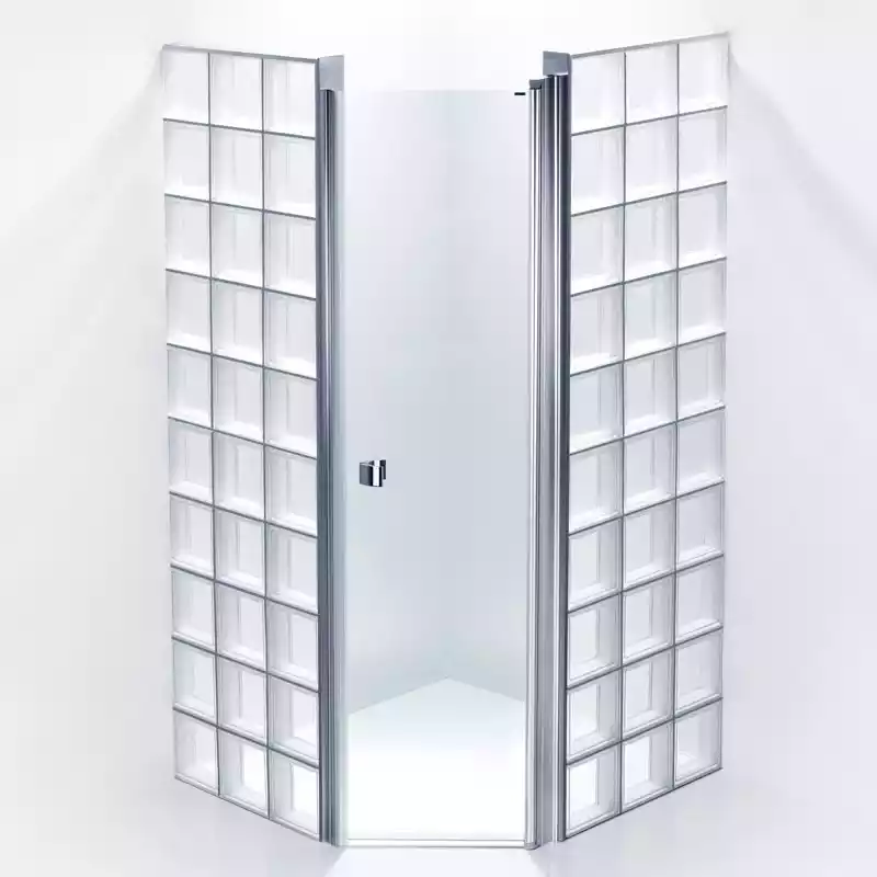 Åre 1: Glasblock med duschdörrar och profiler.