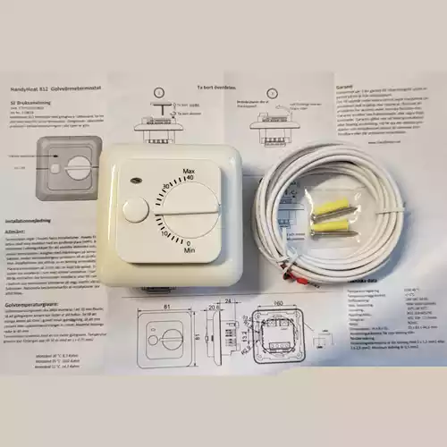 Manuell termostat, HH 812-F. Enkel att använda. Golvgivare ingår.